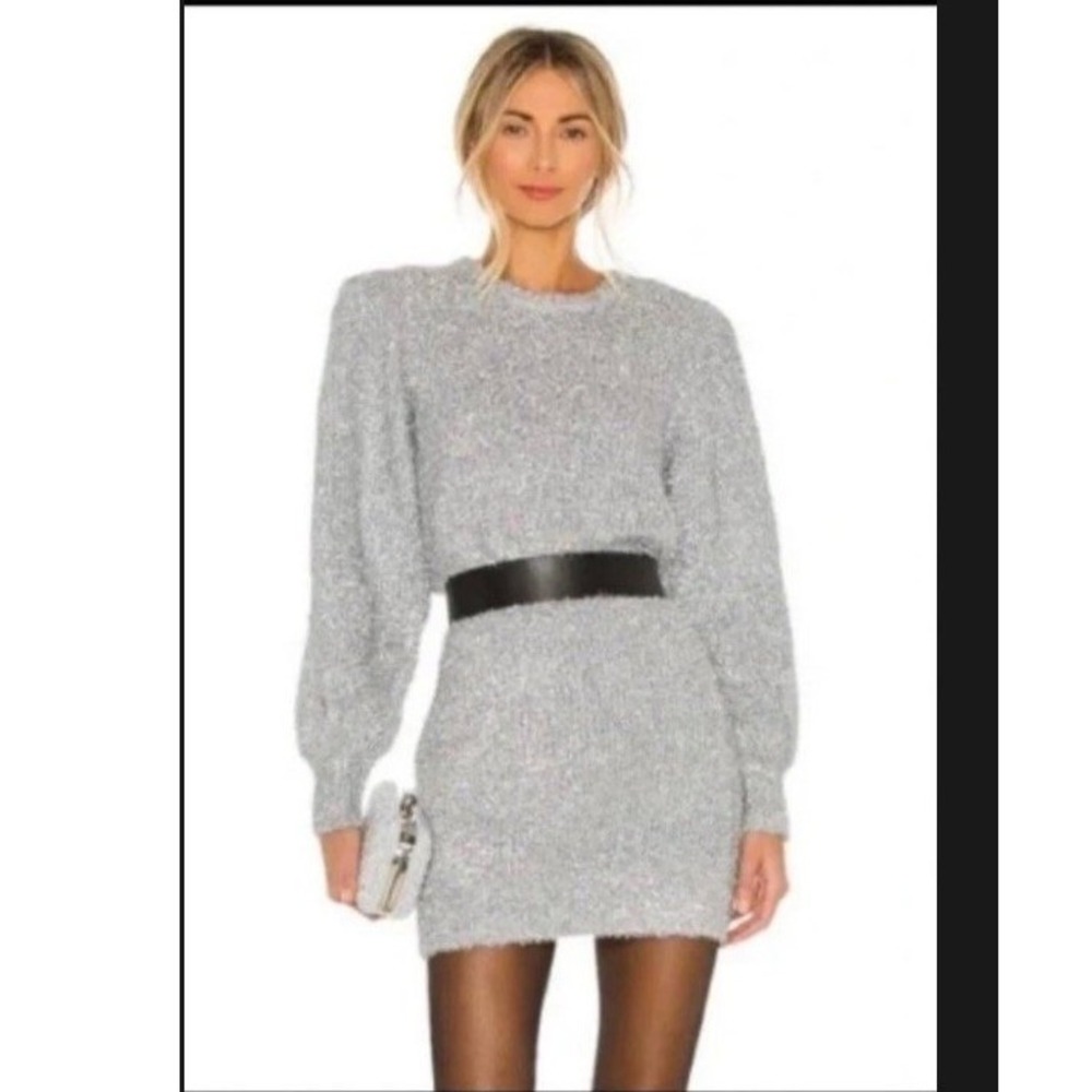 Ronny Kobo Silver Metallic Tinsel Knit‎ Mini Dress Womens L Rent the Runway - Picture 2 of 10